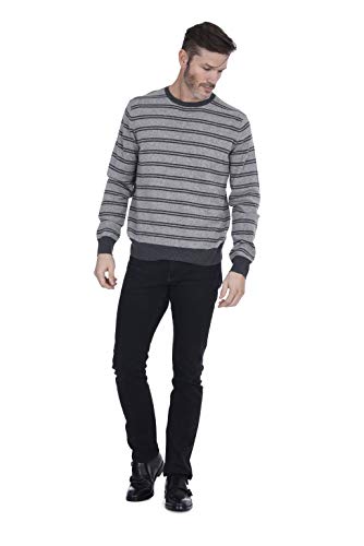 Cashmeren Men's Striped Crewneck Sweater Cashmere Wool Casual Long Sleeve Round Neck Pullover (Heather Grey/Charcoal, Small)2