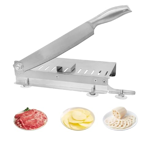 CROWNSHOP Frozen Meat Slicer Manual Bone Meat Cutter Stainless Steel Ribs Meat Chopper Home Commercial Food Slicer Machine for Fish Chicken Beef Frozen Meat Vegetables Deli BBQ Cooking