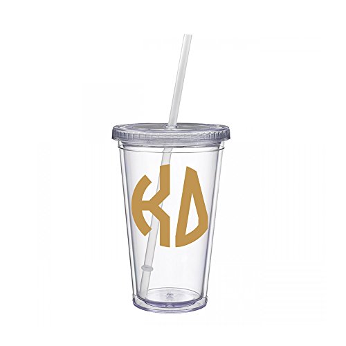 Kappa Delta Sorority Gold No Border Monogram Sticker Decal on Clear plastic Tumbler