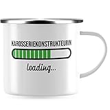 JUNIWORDS Emaille-Tasse, Karosseriekonstrukteurin loading, Silberner Tassenrand (6202317)