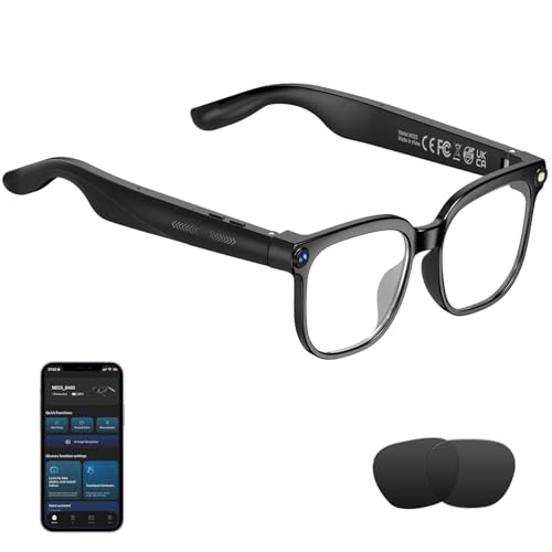 Tulbeys AI Smart Camera Brille - HD 1080P Video, Foto, Sprachübersetzung: Mit wechselbaren Sonnen-/Blaulichtschutzgläsern, Einsatzbereich Outdoor, Radtouren, Wandern, Reisen