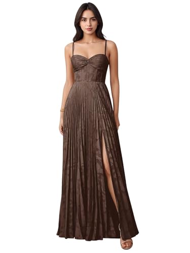 Lace Jacquard Bridesmaid Dresses for Wedding Women's Spaghetti Straps Pleated Formal Dress