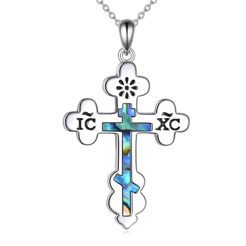 POPLYKE Orthodox Cross Necklace Sterling Silver Religious Christian Jewelry Gifts for Men Women