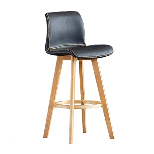 Nordic - Taburete de bar de madera rústica negra con asiento giratorio de 360 grados y respaldo acolchado para cocina, desayuno, comedor, mostrador de 81 cm de alto