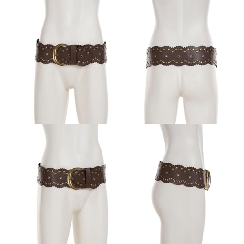 Retro Studded Wide Belt for Women And Lady 7.5cm Width PU Leather Waist Strap with Metal Rivets for Casual Outfits3