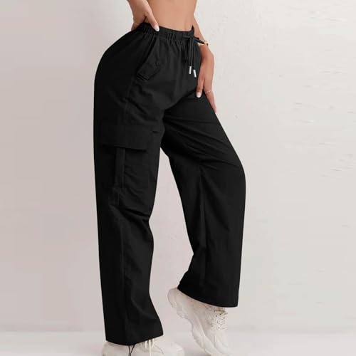 Women's Pants Fashion Casual Solid Color Pants Drawstring Work Trousers High Waist with Pockets Long Pants2