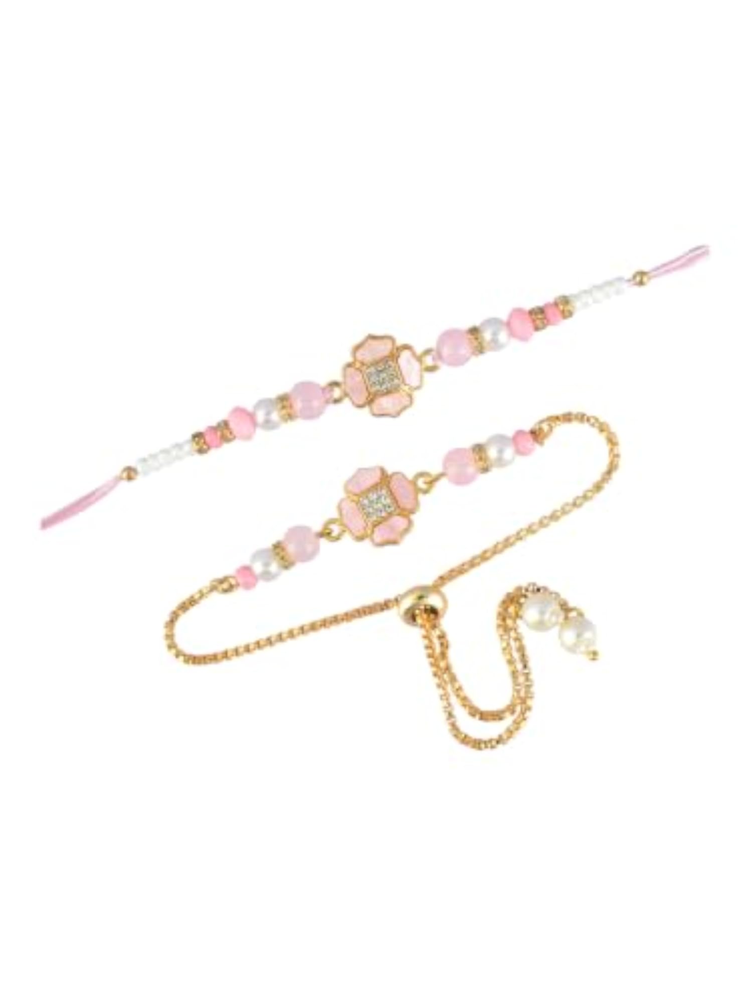 Premium Pastel Round Design AD Studded Cotton Thread Beaded Bhai Rakhi