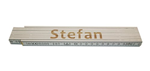 Persönlicher Zollstock / Meterstab weiß mit Gravur Stefan Cover