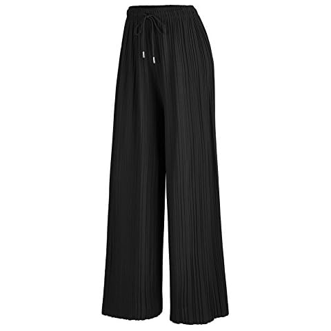 Made By Johnny MBJ WB1484 Womens Pleated Wide Leg Palazzo Pants with Drawstring OneSize Black Cover