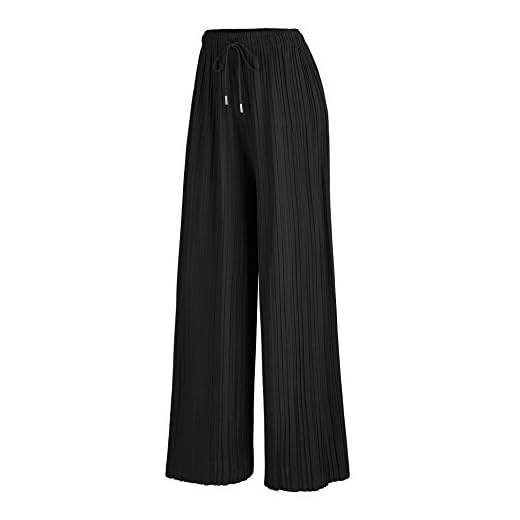 Made By Johnny MBJ WB1484 Womens Pleated Wide Leg Palazzo Pants with Drawstring OneSize Black