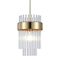 Gold Pendant Lights Kitchen Island,1-Light Crystal Pendant Light Fixtures Over Island,Modern Brass Mini Chandelier for Dining Room, Adjustable Cord Hanging Lights for Bedroom,Bar,Sink,Entryway