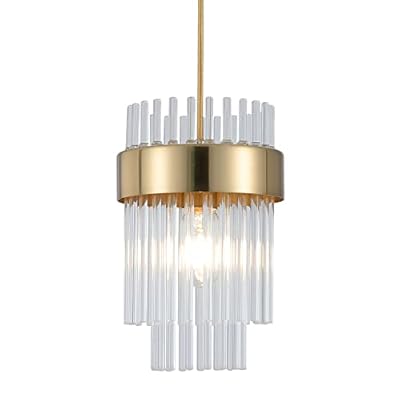 Gold Pendant Lights Kitchen Island,1-Light Crystal Pendant Light Fixtures Over Island,Modern Brass Mini Chandelier for Dining Room, Adjustable Cord Hanging Lights for Bedroom,Bar,Sink,Entryway