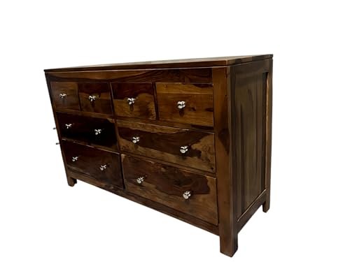 Image of Sheesham Wood Chest of 8 Drawer | Wooden Storage Cabinet | Solid Wood Sideboard Storage Cabinet Dresser for Bedroom Living Room Home (Mohogany Dark Finish)