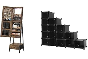 LED Jewelry Cabinet Organizer Freestanding with Mirror and Drawer