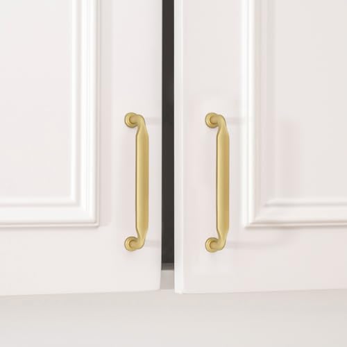 Goldenwarm 5 Pack 3-3/4 Inch Brushed Brass Cabinet Pulls Solid Handles