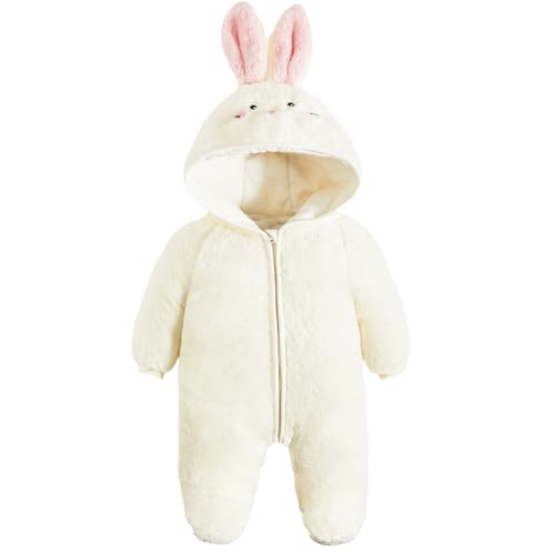Image of JiAmy Baby Fleece Snowsuit Animal Hooded Winter Romper Warm Footed Onesie Padded Infant Stroller Jumpsuit