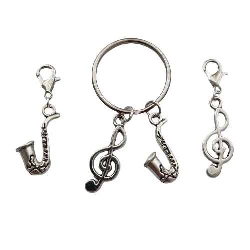 3pcs in Set Saxophone Keychain, Sax Music Note Clip on