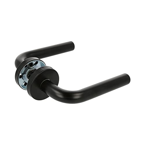 Amig - Juego de Manillas con Roseta Interior para Puertas | Mod. 4RX | 135 x Ø19 mm | Cuadradillo de 8 mm | Diseño Elegante y Sencillo | Acero inoxidable Negro