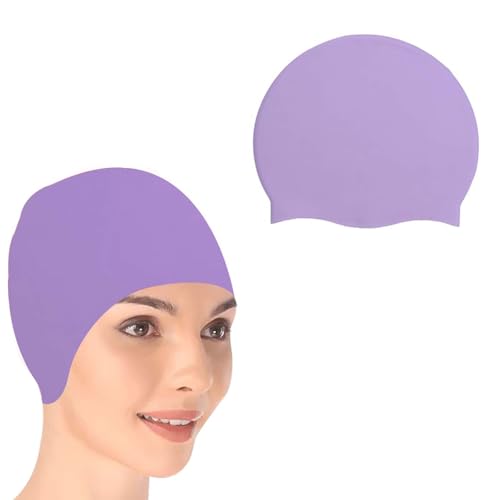 Image of GLAN Silicone Swimming Cap for Kids and Adults Waterproof Swimming Pool Cap for Women and Men (Light Purple)