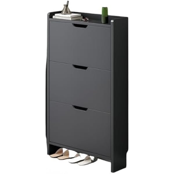 Shoe Storage Case, Thin, Space Saving, Shoe Box, Storage Shelf with Door, Slim, Wood, Large Capacity, Nordic, Family, High Type, Vertical Shoe Box, Storage Case, Stylish, Horizontal, Durable, Bedroom, Living Room, Apartment 3 Tiers