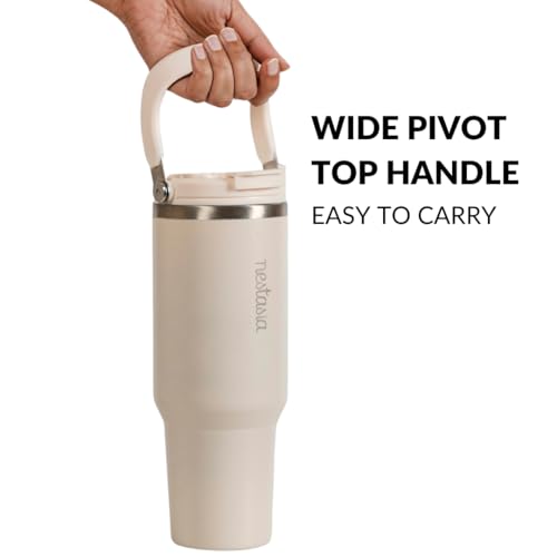 Image of Nestasia PickSip40 Tumbler with Straw & Top Handle 1.2L | Insulated Stainless Steel Sipper Water Bottle for Adults with Dual Flip Opening Sip-Swig Leakproof Lid for Office & Gym (Vanilla Oatmilk)