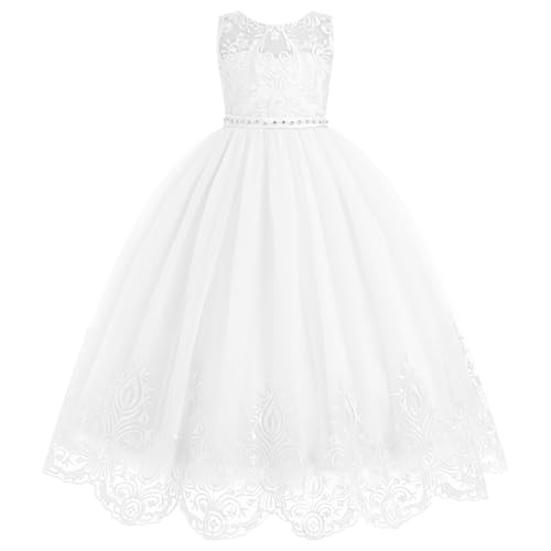 IDOPIP Flower Girl Dresses for Wedding Lace Tulle Princess Pageant Dresses for Girls Kids Prom First Communion Birthday Gowns - Main Image