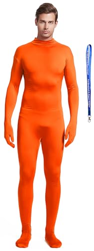 Full Bodysuit With Zipper Helper Unisex Adult Costume Without Hood Spandex Stretch Zentai Unitard Body Suit (XX-Large Orange)