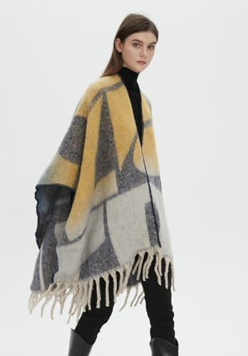 Rungion Women's Warm Fringe Shawl Wraps Knitted Cape Poncho Thickened Fall/Winter Long Scarf Open Front Blanket Cardigan Coat4