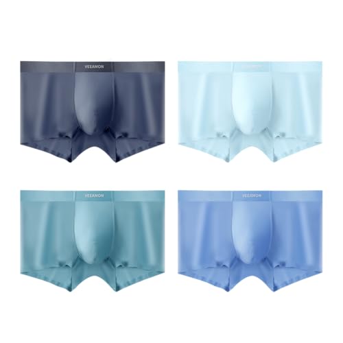 VEEAMON Mens Ice Silk Underwear 4-Pack Boxer Briefs Cotton Modal Comfortable Soft Trunks Underwear With Gift Box
