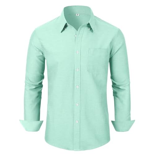 Grade 3.5 Wrinkle-Resistant Men's Lightweight Oxford Dress Shirts Long Sleeve Business Casual Pocket Shirt X-Small 00116_light Blue Green
