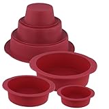 YIXNSW 6-teilig 12/14,6/19,8cm Silikon Backform Set, Rot Kuchenform Rund Antihaftbeschichtet, Antihaft Form für Kuchen, Pudding und Dessert