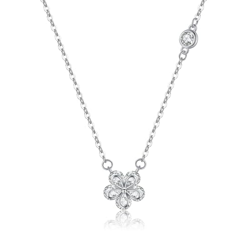 Reffeer Solid 925 Sterling Silver Dainty Flower Choker Necklace for Women Teens CZ Flower Pendant Necklace