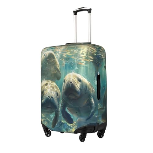 Manatee Animals Print Travel Luggage Cover Suitcase Protector With Concealed Zipper Washable Elastic Cloth2