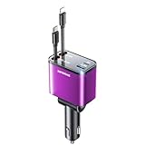 [2024 Upgraded] 4 in 1 Retractable Car Charger, SUPERONE Smaller Fast Car Phone Charger 69W with Cord, USB C and iPhone Car Charger Adapter, Compatible iPhone 17/17 Pro Max/16/15/14/13/12/11, Sumsung