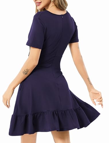 Image of Women's Fashion Summer Causal Short Sleeve Dress V Neck Beach Party Dresses with Pockets