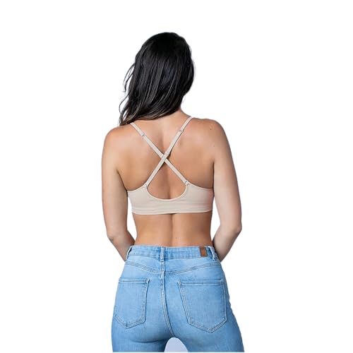 Image of Blue 55 Women's Bralette Wireless Padded Bra Top Sexy Everyday Basic Deep V-Neck