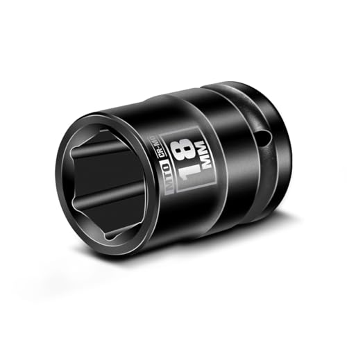 MTO 1/2 Drive 18mm Shallow Impact Socket 6-Point Metric Socket CR-MO Steel & Anti-Corrosion Coating for Tight Spaces and Heavy-Duty Tasks