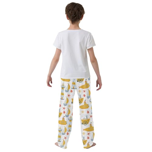 ZZXXB Sailboat Lighthouse Fish Boys Long Pants Soft Trousers Elastic Waist Kids Lounge Bottoms with Pockets S-XL3