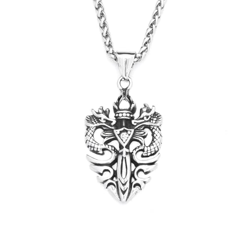 Colliers pour hommes vintage pendentif dragon et épée en relief de style gothique chic