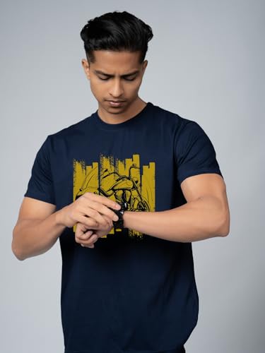 Image of T-Shirt for Men - 100% Cotton Ladakh Motorcycle Rider Half Sleeve Round Neck Graphic Print | Regular & Oversized Fit | 180 /220 GSM | S-5XL | Black, Navy Blue, Olive, Red, White