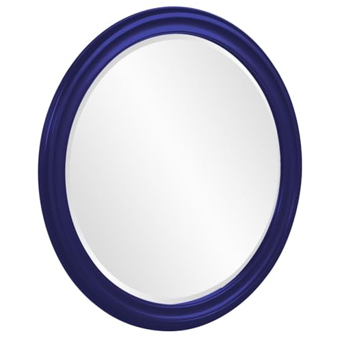 Image of Howard Elliott Collection George Round Glossy Navy Wall Mirror, Bevelled Vintage Hanging Wood Framed Vanity Mirrors for Home Decor, Living Room, Bathroom, Bedroom, or Hallway, 36 Inch Round