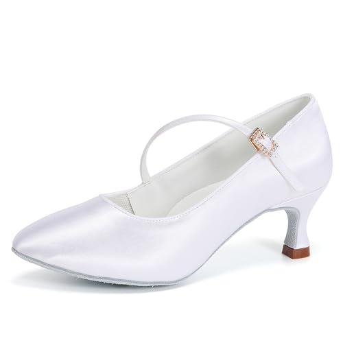 SWDZM Rhinestone Womens Latin Dance Shoes Suede Sole Ballroom Waltz Social Dance Shoes Closed Toe