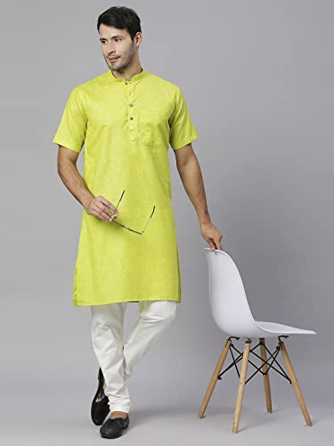 Image of Rajubhai Hargovindas Men's Pure Cotton Woven Design Half Sleeve Kurta