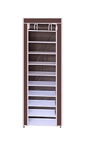 Image of GTC Collapsible Portable Foldable Wardrobe Storage Shelves Organizer for Clothes Racks Fabric Almirah Non Rustable Iron (10L, Brown) Storage Unit