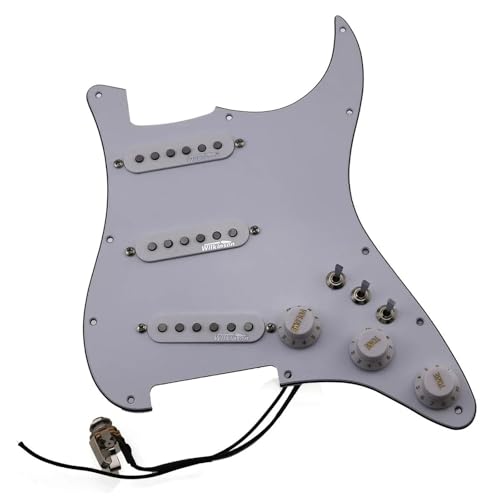 レギュラーピックガードピックアップ エレキギター SSS Ainico 5 シングルコイルピックアップ 7Way タイプ フルロード プリワイヤード ピックガード ギター用(White)