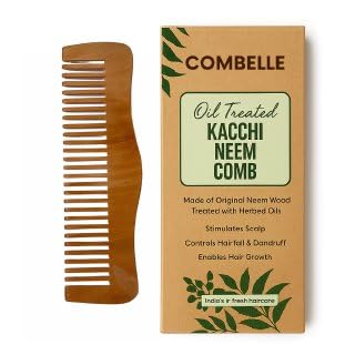 Image of COMBELLE Premium Neem Wood Comb - Eco-Friendly, Oil-Treated Anti-Hairfall & Frizz Control Comb for Men, Women, & Kids - Natural Wooden Comb for Healthy Hair, Dandruff Control, and Scalp Massage (NEEM COMB-6)