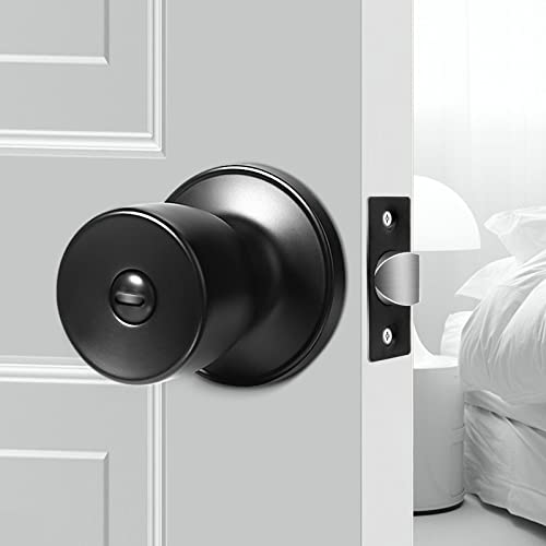 Tanzfrosch 1 Pack Privacy Door Knobs Matte Black Interior Door Lock Keyless Round Lockset For Bedroom, Bathroom, Garage, Hardwares & Instruction Included #TOP27