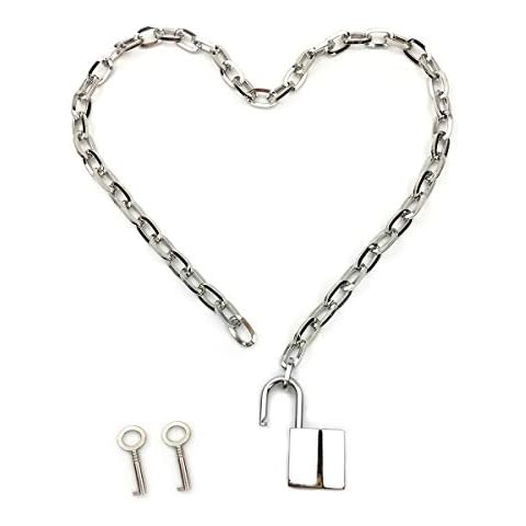 Padlock Necklace Chain Collar Choker with Two Keys and Box for Women, Men and Pet, Metal, not known Cover