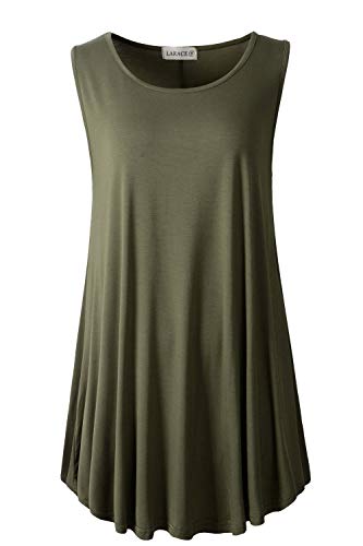LARACE Women Solid Sleeveless Tunic for Leggings Swing Flare Tank Tops (3X, Army Green)