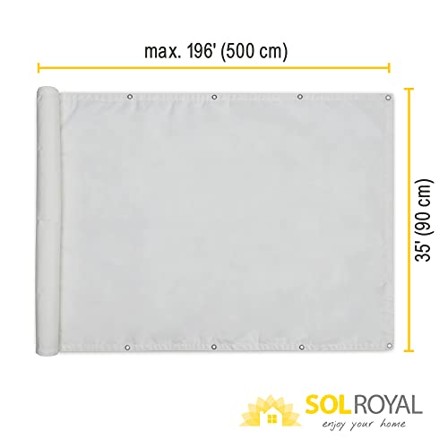 Sol Royal PES Balcony Privacy Screen Garden 90x500 cm White – Waterproof Privacy Netting with Eyelets & String – UV-Resistant Fence Outdoor Garden Screening Balcony Cover Patio Windbreak – PB2